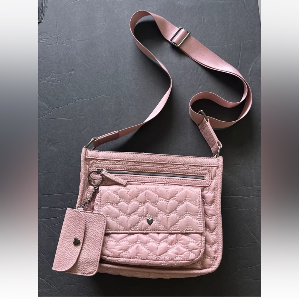 Cynthia Rowley Pink Crossbody Bag With Small Pouch Heart Shape Stitch